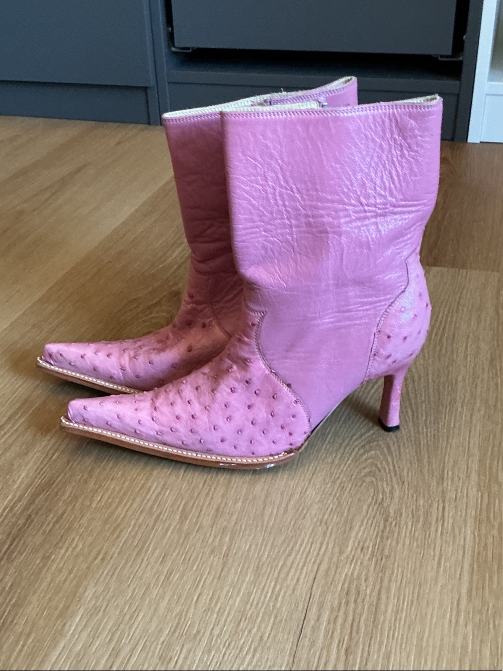 Women's Pink Pointed-Toe Mid-Calf Heeled Boots